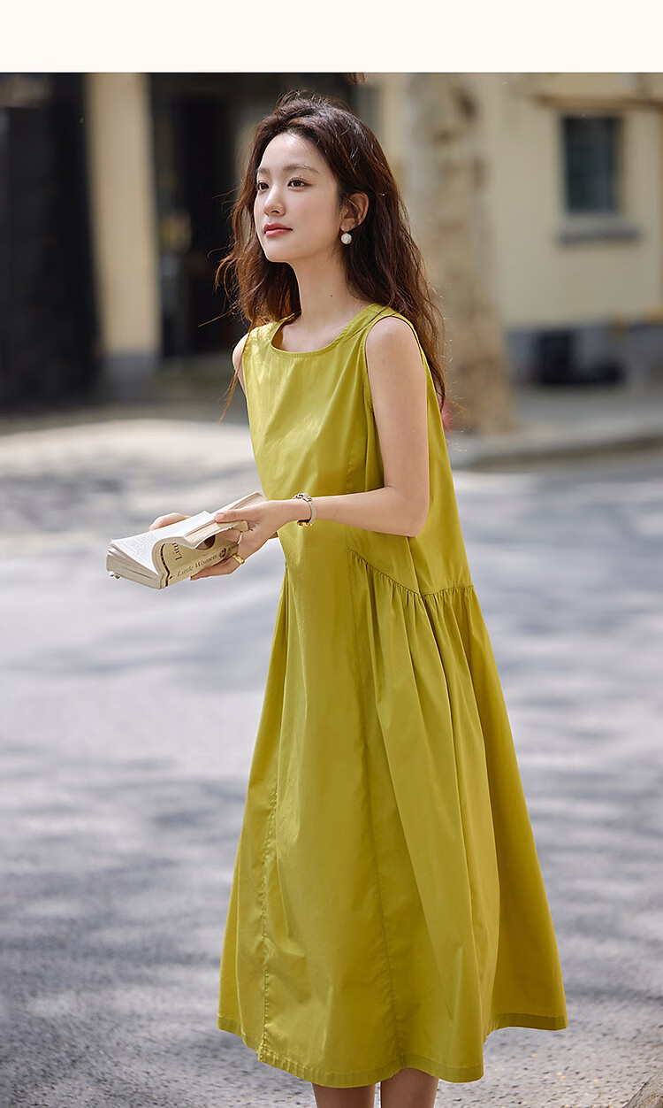 Dme [Fresh Style] Summer Comfortable Cotton Jersey Round Neck Sleeveless Vest Dress, Loose Waist with Split Line Women's Dress 9
