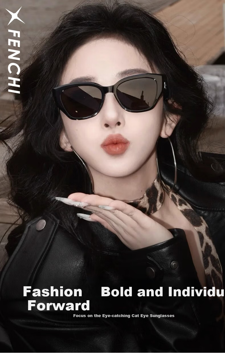 FENCHI 2025 New Women's Sunglasses, High-End Cat-Eye Style, Beach UV Protection Polarized Sunglasses, Suitable for Square And Round Faces 1