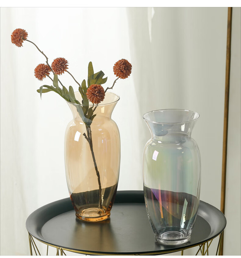 Mudingding Amber Glass Art Vase, Simple Nordic Style, High-End Decorative Water Planting Flower Birthday Gift 1