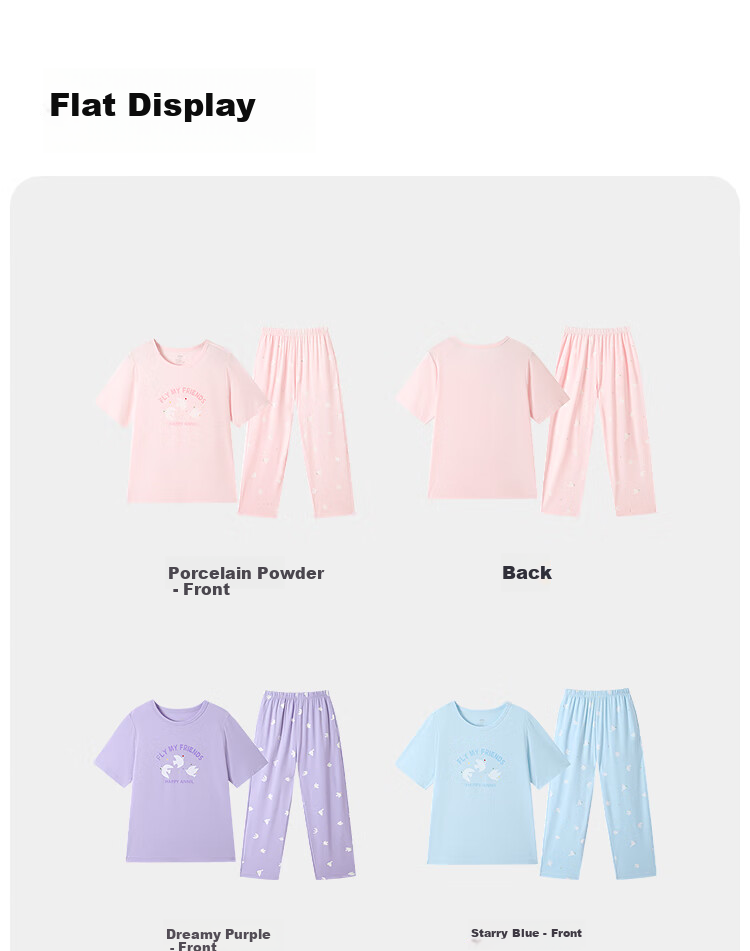 Annil Girls' Home Wear Set, 2025 Summer New Style, Breathable Modal, Pink Loose Pajamas And Pants 8