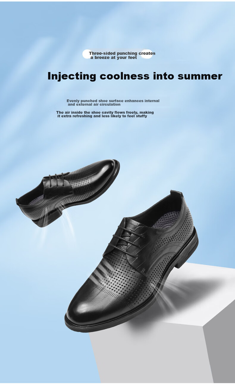 Qiangren Derby Shoes, British Business Men's Shoes, Double-Sided Top-Grain Leather Formal Dress Shoes, JDA19007, Black, Size 44 2