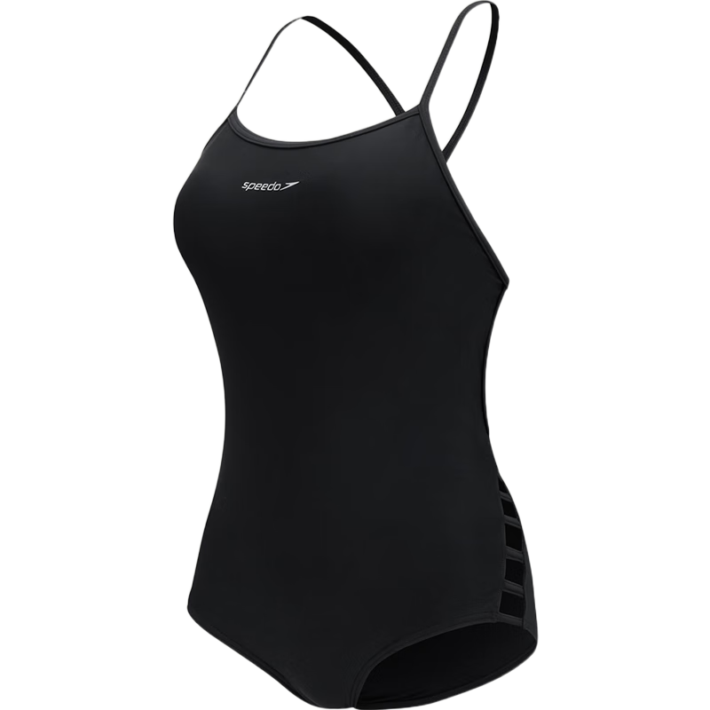 Speedo Free Series Chic Free Cross Back Thin Strap High Elasticity Thermal Spring One-Piece Swimsuit Women Reef Shadow Black Size 36
