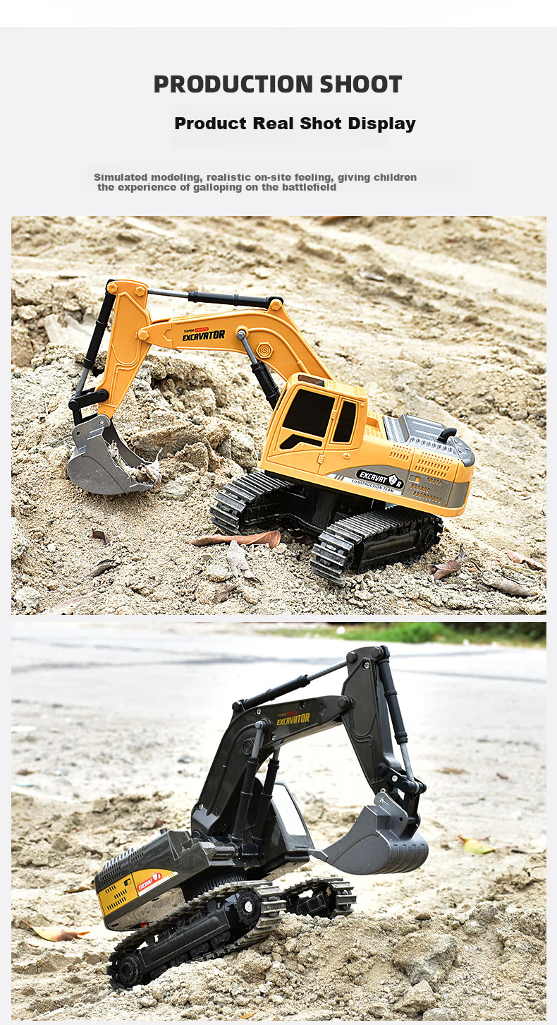 LEAIXIANG Children's Alloy Remote Control Excavator, Electric Toy Digger, Beach Sand Digging Machine, Boys' New Year Gift 9