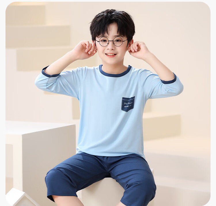 Hodo Modal Children's Pajamas Big Kids Short Sleeve Ice Silk Cooling Summer Thin Breathable New Air Conditioning Homewear Set 3