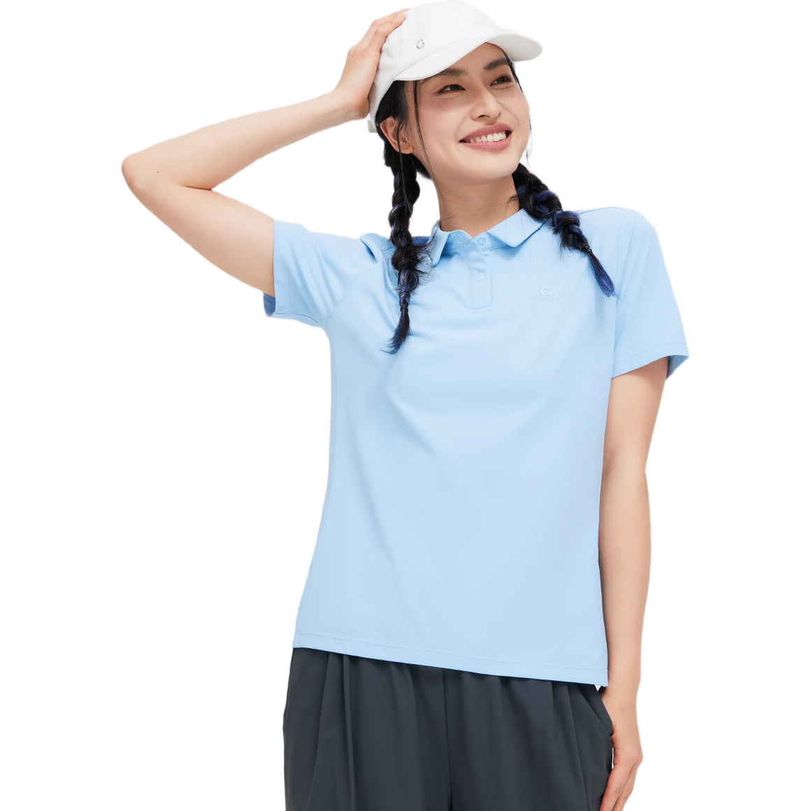 Pioneer Camp Quick-Dry Polo Shirt for Women, Outdoor Sports Breathable Short-Sleeve T-Shirt, Suoluna Solid Color Casual Top, Glacier Blue, 2XL