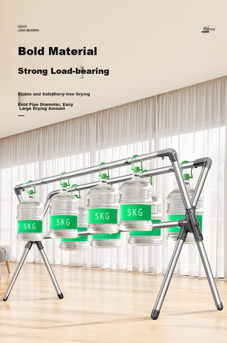 Baoyouni Floor-Standing X-Shaped Stainless Steel Folding Extendable Clothes Drying Rack for Indoor Balcony Home Use, Quilt Drying Tool Hanger Rod 7