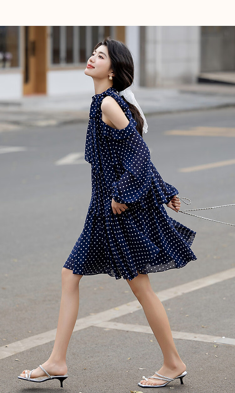 Dme [Lightweight Dots] Summer Girls' Style Vacation Tie-Waist Cake Skirt, Off-Shoulder Floral Elegant Women's Dress 9