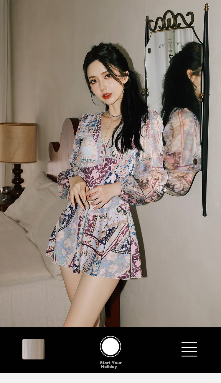 Yimeishan Long-Sleeve Swimsuit for Women, Elegant Style, New 2026 Design, One-Piece Adult Swimwear, Flattering for Curvy Figures, Suitable for Hot Springs, Beach, And Seaside Activities 1