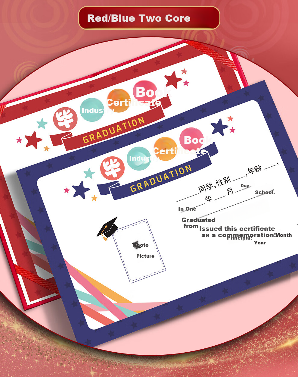 Longe [Set of 5] Kindergarten Graduation Certificate Album, Senior Class Graduation Cover, Cartoon Elementary School Student Creative Award Certificate, Graduation Certificate Gift, Customizable Cover Logo 3