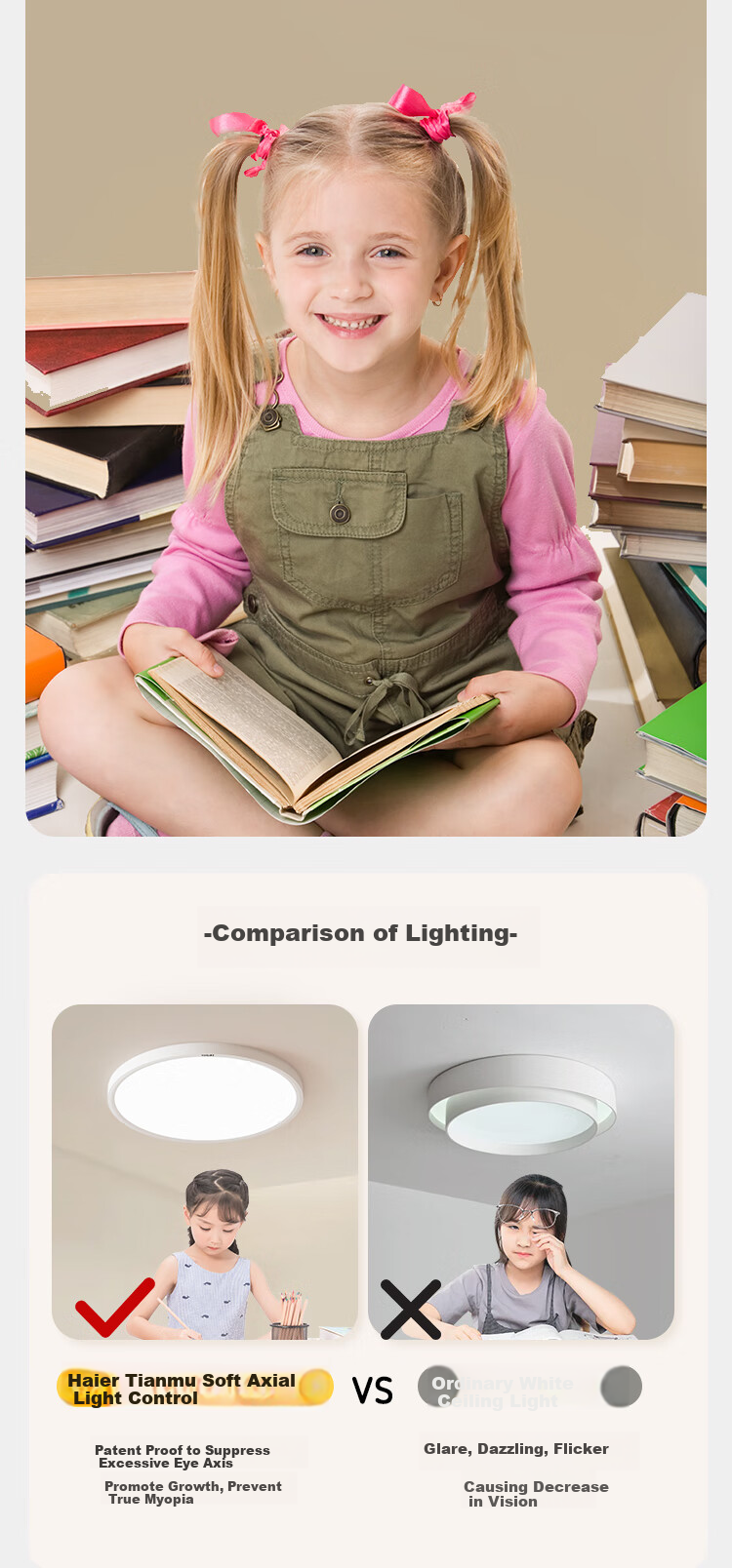 Haier Eye-Protection Ceiling Light, Full Spectrum Living Room Lamp, Simple Bedroom LED Lighting Fixture [Installation Included] 24