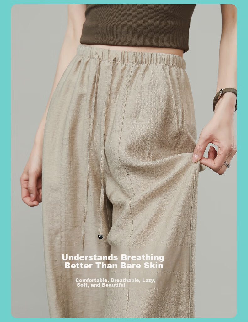 ESE-Y Ice Linen Wide-Leg Pants for Women, New Summer 2025 Style, Linen Light-Weighted Outfit, Yamamoto White Straight-Leg Pants, Beige, Size 30 6