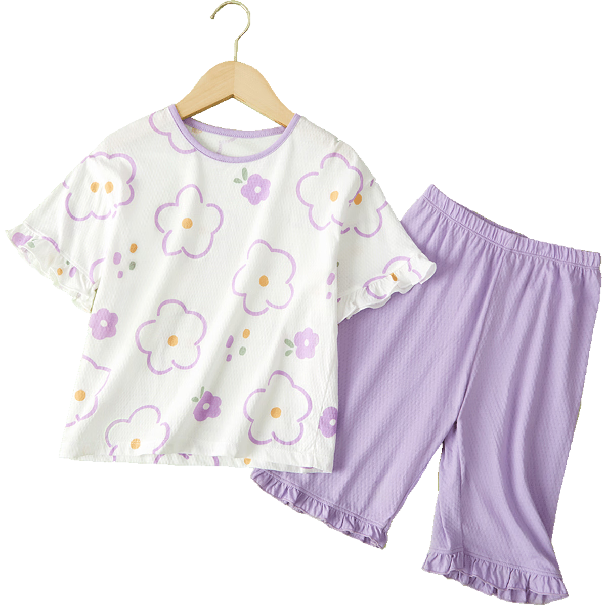DEESHA [7A Antibacterial Cotton Mesh Jacquard] Girls' Lightweight Short-Sleeve Pajamas, Soft Cotton Skin-Friendly Air Conditioning Wear