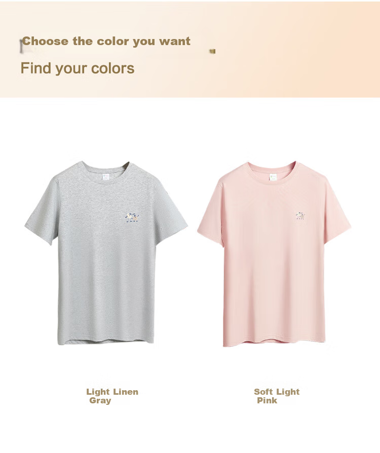 Hodo Women's Short-Sleeve T-Shirt, Pure Cotton Round Neck, Macaron Color Series, Fresh Base Shirt, Light Heather Gray, Size 170 6