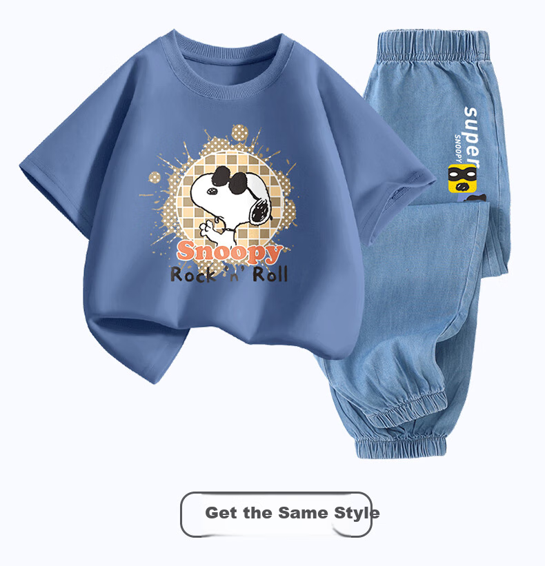 SNOOPY Girls' Short-Sleeve Set, Children's Short-Sleeve T-Shirt And Jeans 2-Piece Set, White Belle + Dark Blue Bell, Size 110 6