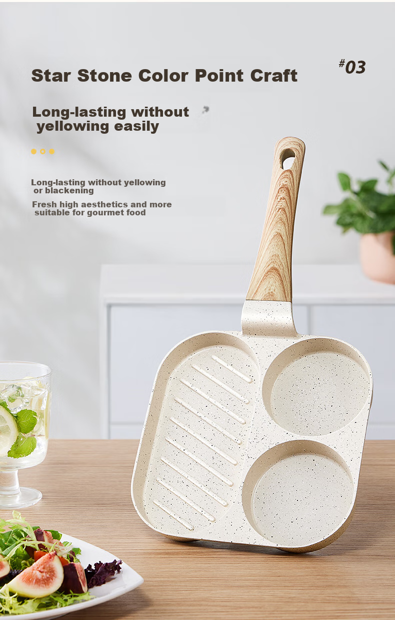 SUPOR Breakfast Pan, Frying Pan, Household Flat Bottom Pan, Breakfast Plate, Pancake Griddle, Square Steak Pan, Three-Hole Maifanshi Color NJ05LA3 1