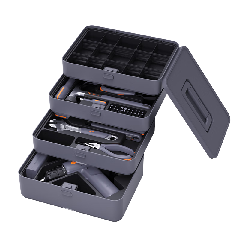 Jimijiaju Popular Electric Drill Basic Manual Tool, Layered Storage, Household Multi-Functional Repair Tool Box Set X4-ABCD
