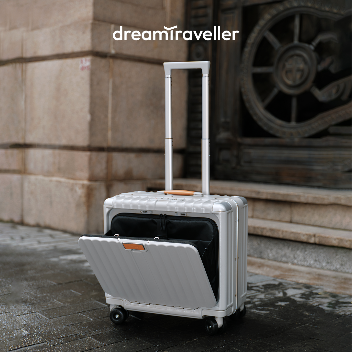 Чемодан Dream traveler, алюминиевая рама, 18 дюймов, серый, для ручной клади, с передним открытием