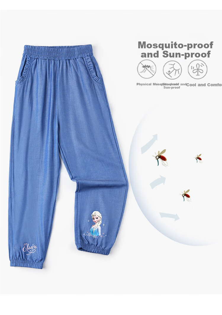 Disney Children's Mosquito-Repellent Pants for Girls, Summer Lightweight Elsa Princess Lantern Pants for Girls SP97836, Navy Blue 150 4