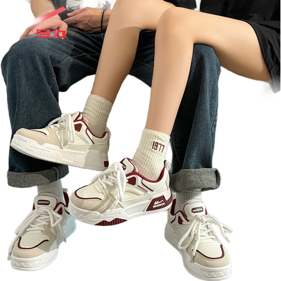 Warrior Official Casual Shoes for Men And Women, Winter Sports Sneakers for Couples, White/red Leather Upper, Size 41