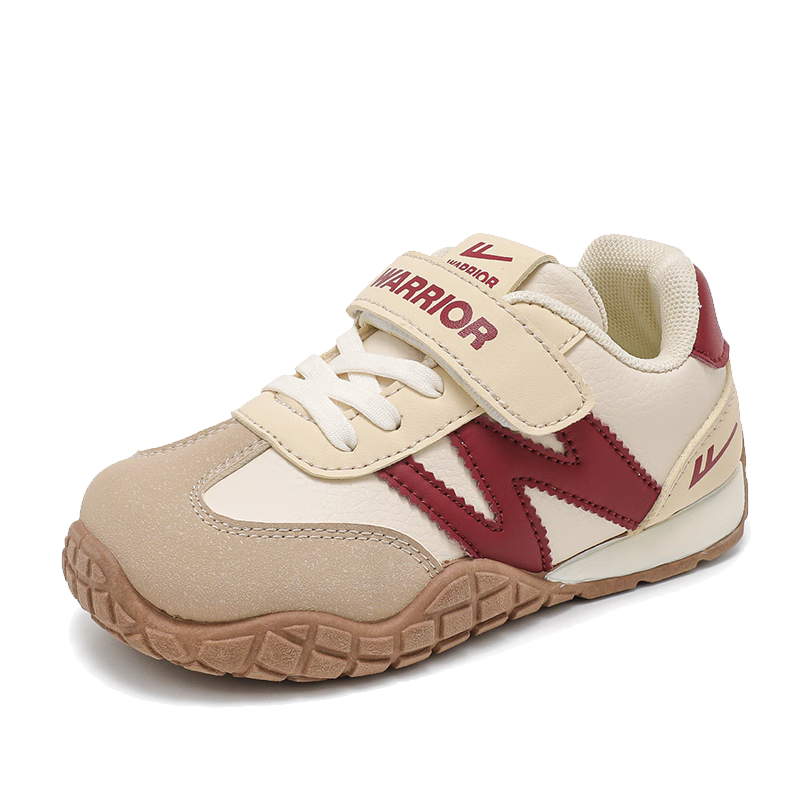 Warrior Girls' Sports Shoes Spring and Autumn White Sneakers Lightweight Children's Running Shoes WZ-1643 Beige/Maroon Size 37