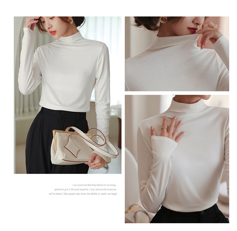 LangSha Modal Base Layer Women's Autumn New Half Turtleneck Top Elastic Slim Fit Long Sleeve T-Shirt 12