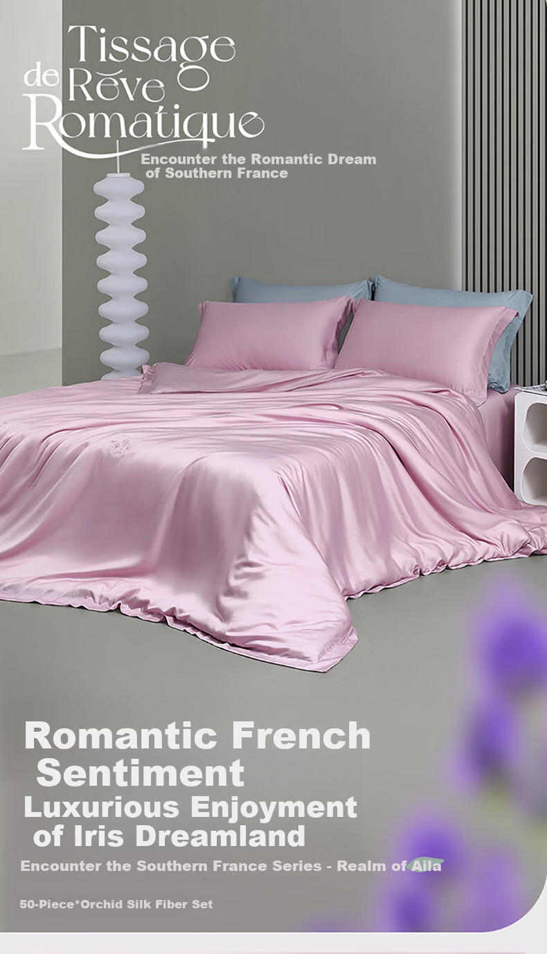 LOVO Luolai Shenghuo Tencel Three-Piece Set, 100% Tencel Cool-Touch Silky Smooth, 150*215cm, Pink, for Student Dormitory 1