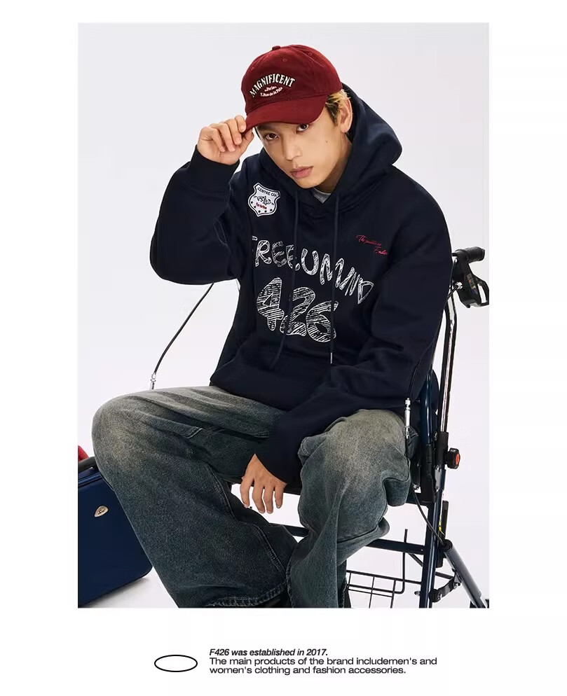 F426 [Zhao Lusi Style] National Trend Brand Autumn Couple's American Loose Graffiti Hoodie Yellow L 13