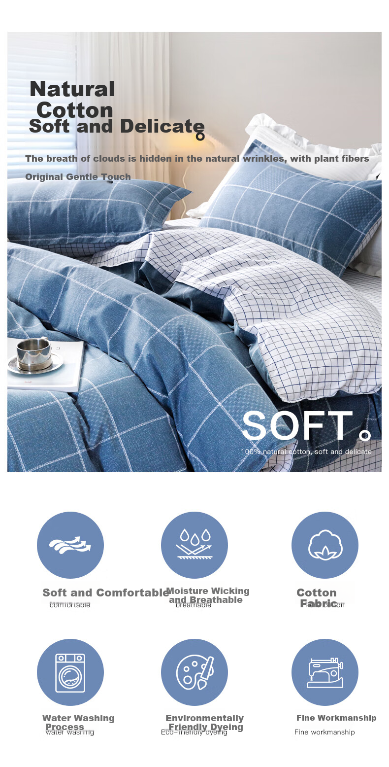 CROWN Pure Cotton Duvet Cover, 150x200cm, Single Piece, 100% Cotton, Class A, Student Dormitory Single Bed Cover, Fits 0.9/1.2 Meter Bed 2