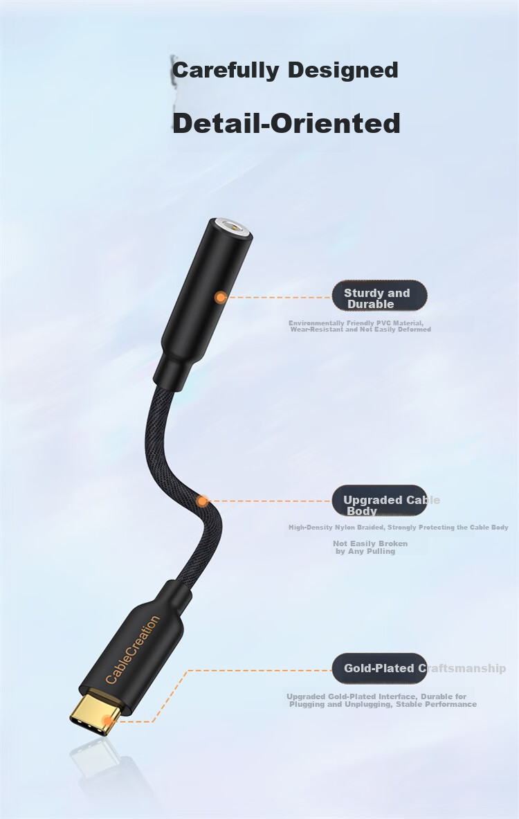 CABLE CREATION CD0707-G, Type-C to 3.5mm Audio Headphone Adapter, USB-C Converter, Two-In for Music And Calls, Compatible with Apple 15/16 And Huawei Mate60Pro 8