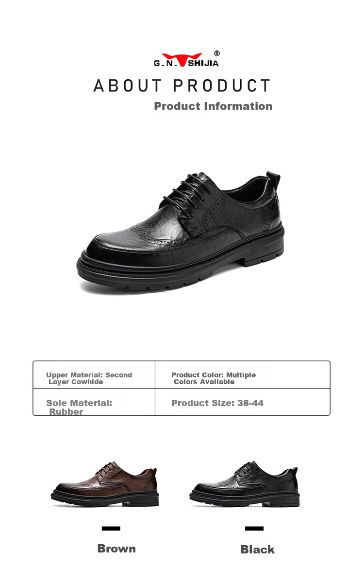 G.N.Shi Jia Men's Leather Shoes, Summer Hollow Breathable Brogue Carved Shoes, British Retro Business Formal Shoes for Me 2