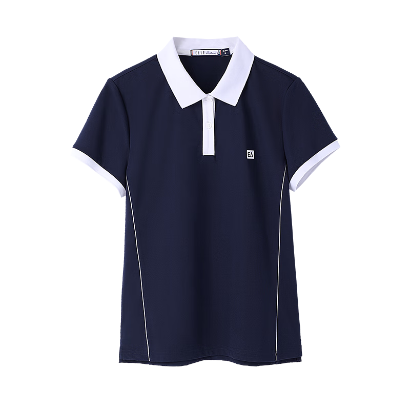 ELLE ACTIVE Fashion Slimming Colorblock Polo Shirt Women Summer Short Sleeve Slim Fit Sports Casual Top Blue L