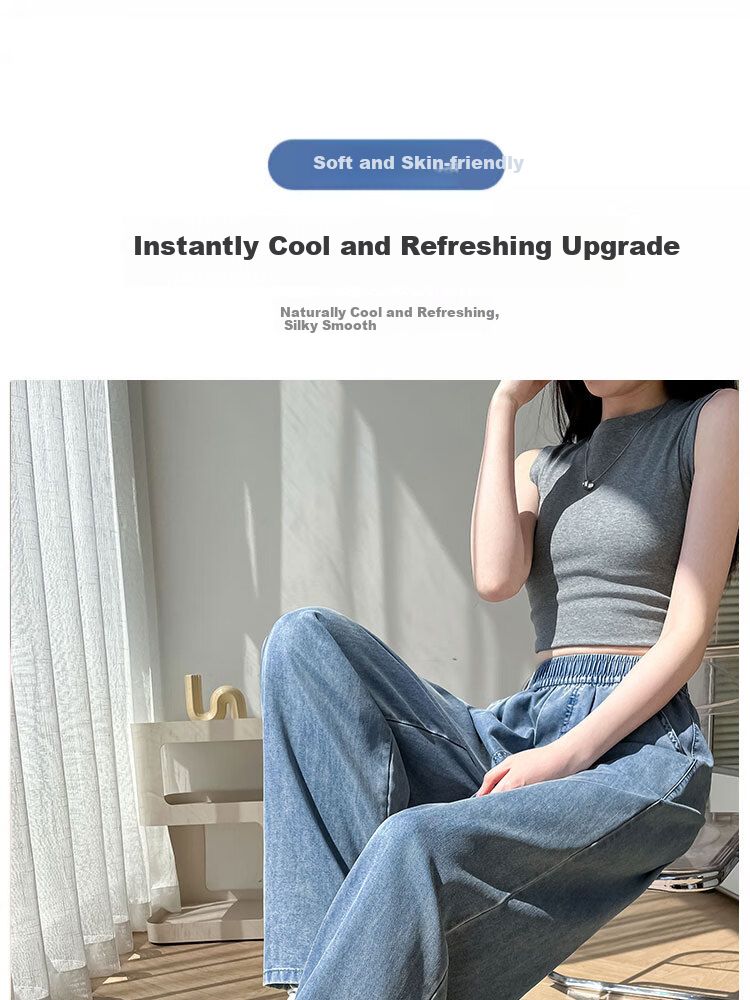 Yishangmei Tencel Jeans for Women, 2026 New Spring And Summer Thin Style, Slimming Casual Pants for Petite Figures, Loose Wide-Leg Trousers 9