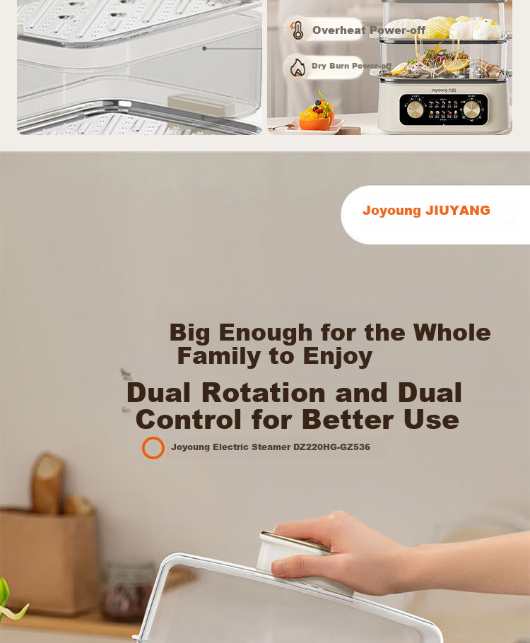 Joyoung 22L Three-Layer Large Capacity Electric Steamer Pot with Dual Rotary Timer And Heat Control, Breakfast Pot, Steamed Bun Pot DZ220HG-GZ536 2