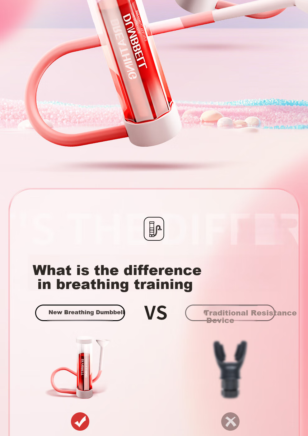 Mdikawe Breath Dumbbell Weight, Middle School Entrance Exam Abdominal Trainer, Lung Capacity Vest, Face Slimming Core Exercise Fitness Equipment, Pink 2
