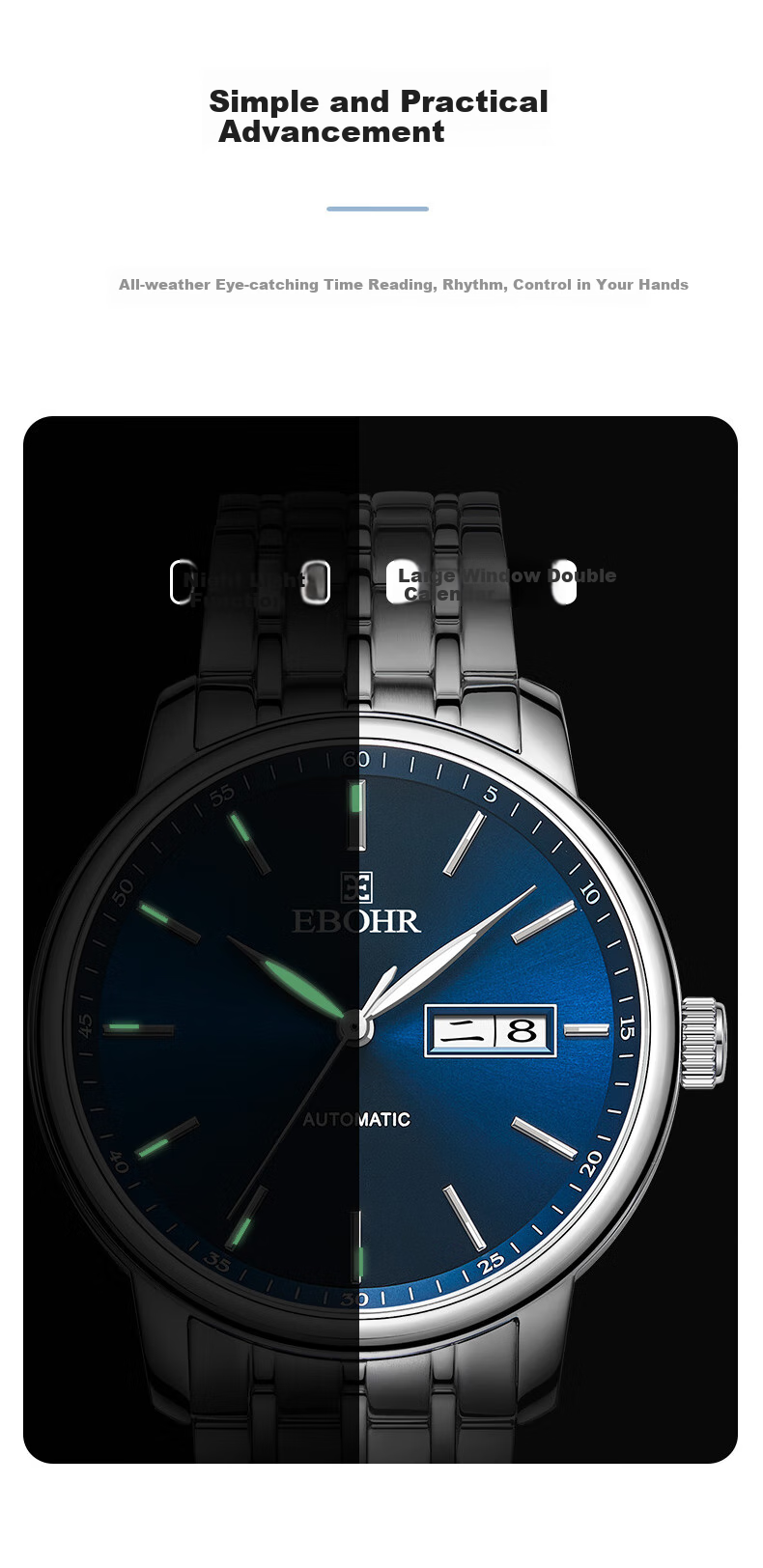 EBOHR Men's Watch, Master Series Automatic Mechanical Watch for Men, Gift for Boyfriend on Birthday Or Holiday, 51879318 6