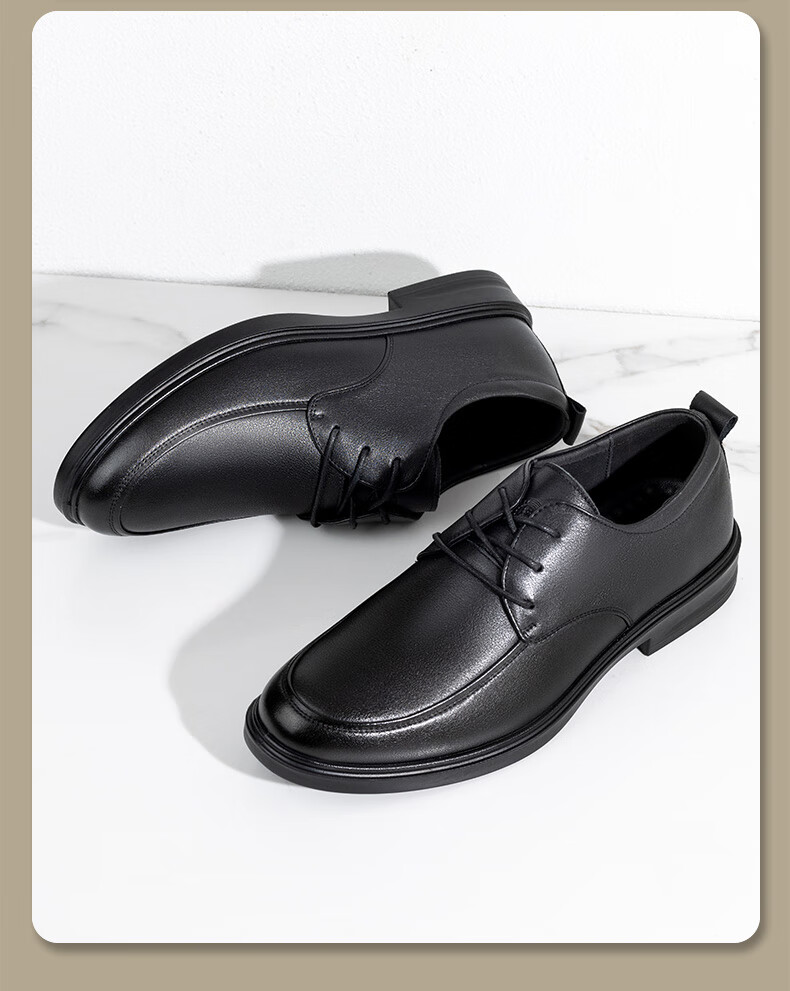 LAORENTOU Men's Business Casual Leather Shoes First Layer Cowhide Lace-up Breathable Durable Dad Shoes LA216 Black Size 44 9