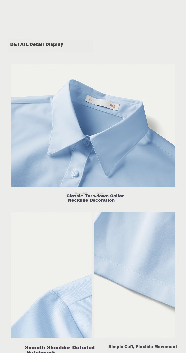 HLA Short-Sleeve Shirt, Summer Business Commute, Solid Color Formal Blouse, Women's Clothing, Bleached, 160/84A (36), Qixi Gift 8