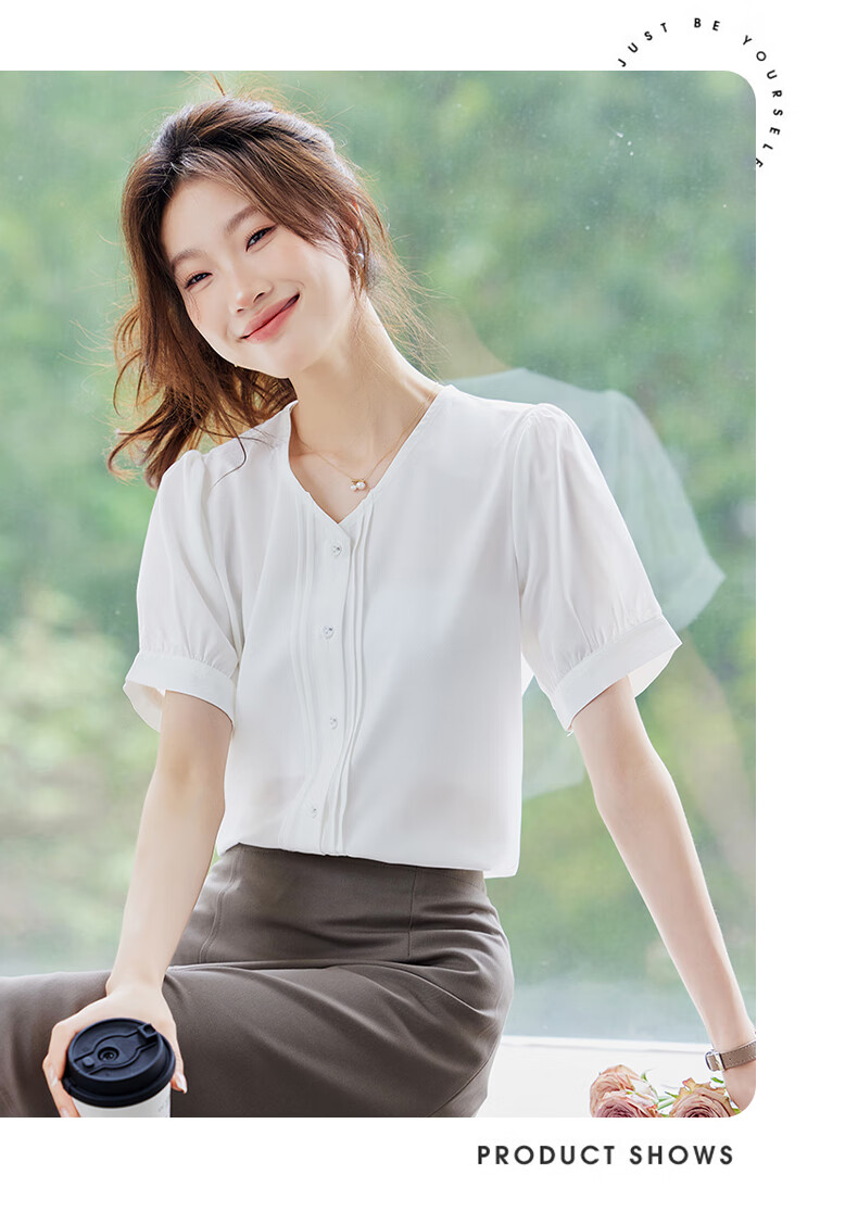 Jeanswest Women's V-Neck Short Sleeve Shirt Summer Elegant Commuter Casual Simple Cardigan Top Apricot M 13