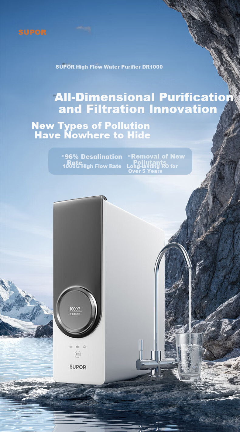 SUPOR Water Purifier, 1000G Household Kitchen Water Filtration System, 5-Year Reverse Osmosis RO Machine, Drinking Water Machine, Direct Drinking Machine, Purified Water [No Scale Inhibitor] DR1000 2