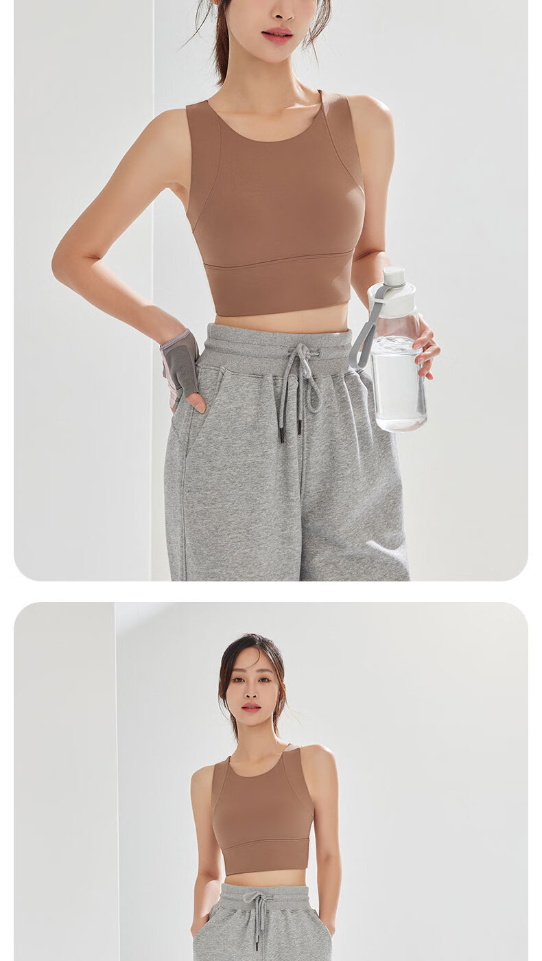 LangSha Yoga Tank Top Sports Bra for Women, Running High-Intensity Shock-Absorbing Fitness Training Pilates, Cocoa Color, Size S 11