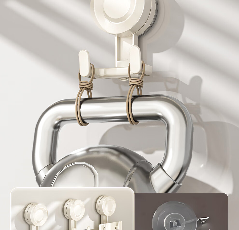 Jiabaili Suction Cup Kitchen Hook No Drilling Strong Load-Bearing Seamless Vacuum Double Hook for Door Bathroom Adhesive Hook Rack 10