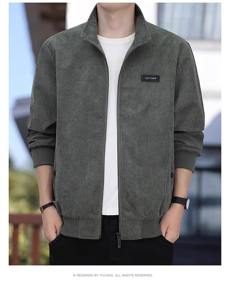 TUCANO Men's Jacket, Business Casual Corduroy, Windproof And Wear-Resistant, Solid Color Lapel Top Coat, Men's Clothing, Dark Gray, 5XL 12