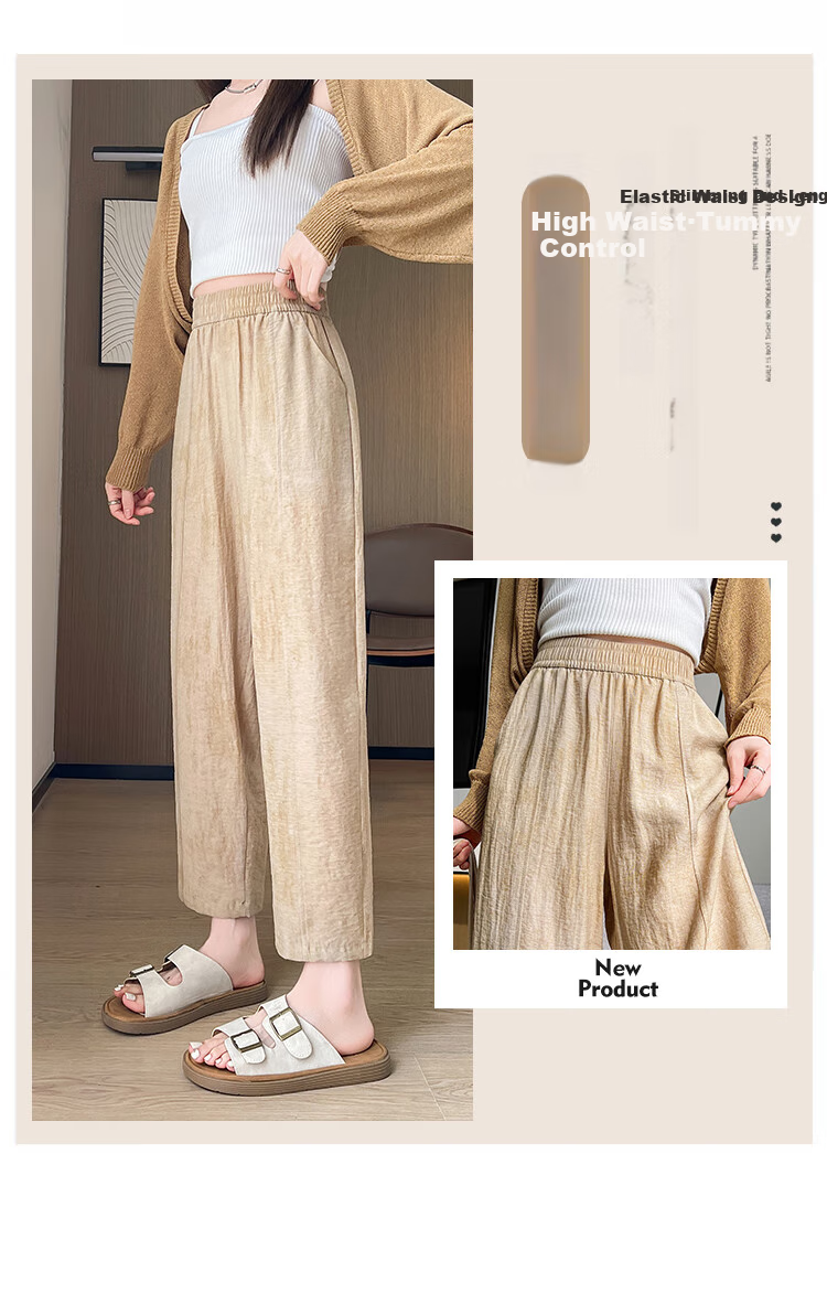 LangSha Linen Curved Knife Pants for Women, Summer 2025 New Style, High-Waisted Slimming Loose-Fit Nine-Tenths Casual Pants for Mothers 3