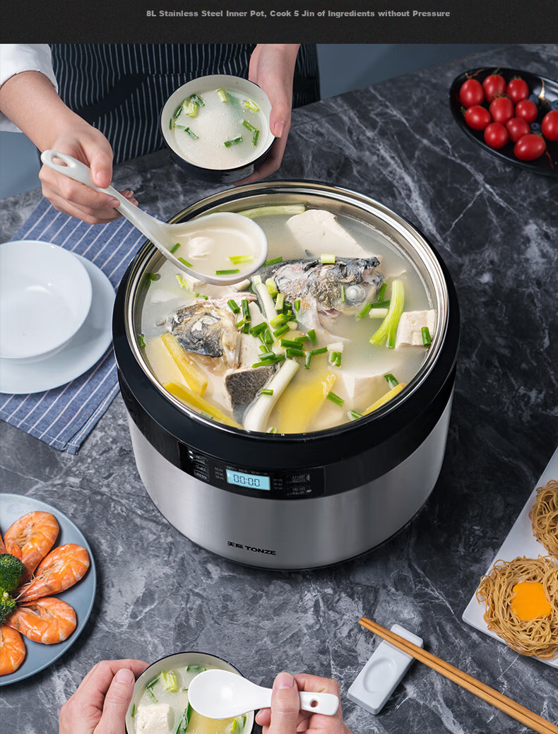 TONZE Electric Stew Pot, Electric Casserole, Electric Clay Pot, Double Boiler, Soup Maker, Porridge Cooker, Bird's Nest Health Pot, Baby Food Cooker, Stainless Steel Multifunctional All-In 35EG 3.5L 12
