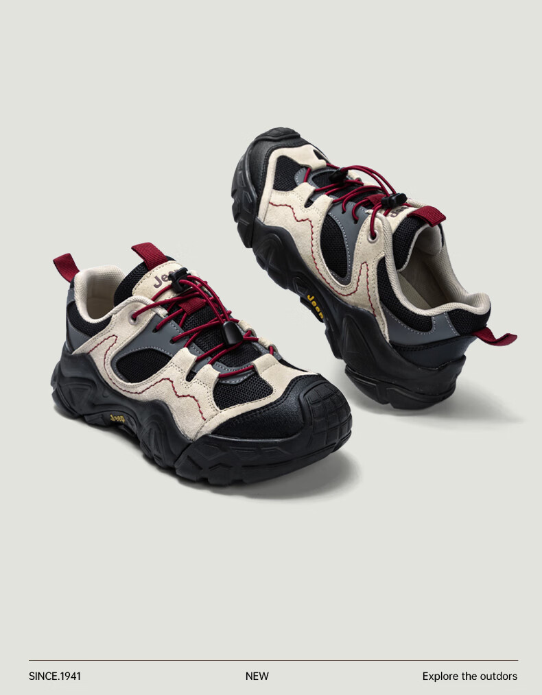 Jeep Women's Ugly Cute Hiking Shoes Autumn Winter Outdoor Breathable Thick Sole Non-slip Lightweight Sports Shoes Black Gray Size 40 8