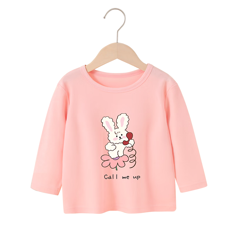 Badibadi Pure Cotton Baby Toddler Long Sleeve T-Shirt Spring Autumn Basic Top Pink Flower and Rabbit 100