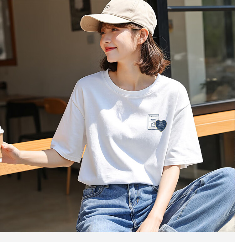 TonLion 2026 Summer Women's Left Chest Heart Detail Printed Short Sleeve T-Shirt Casual Versatile Fashionable High-End Comfortable 3