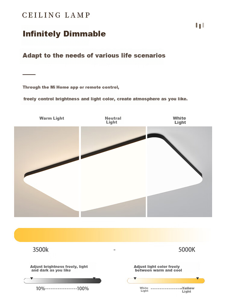 NVC Full Spectrum Eye Protection Ceiling Light, 132W, Living Room And Bedroom Smart Simple LED Fixture, Black - Langyu 8