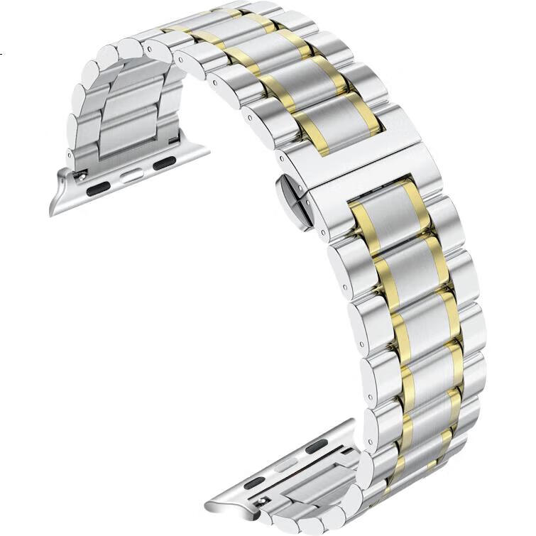 Ремешок Binghong из нержавеющей стали для Apple Watch Series 11, 10, Ultra 3, SE 3/2/S9/S8/2, серебристый с золотыми акцентами, 44/45/46/49 мм