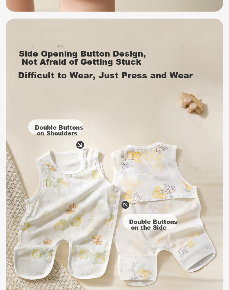 Shiyuejiejing Baby Romper, Summer Thin Style, Bamboo Cotton Gauze Half-Back Belly Pocket, Unisex Children's Bodysuit Vest 17